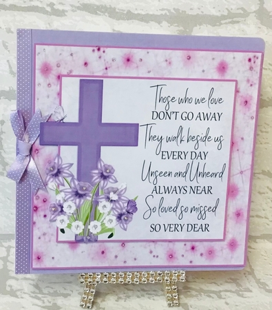 3 Purple floral cross sympathy card front/toppers by Anita Henery