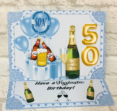 Blue its all about the fizz 50th Birthday easel and stopper(no base) by Anita Henery