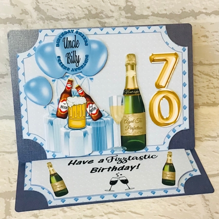 Blue its all about the fizz 70th Birthday easel and stopper(no base) by Anita Henery