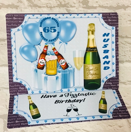 Blue Birthday beers and champs easel and stopper(no base) by Anita Henery