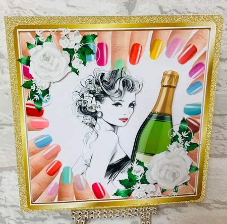 party time girl with wine and roses 8x8 by Anita Henery