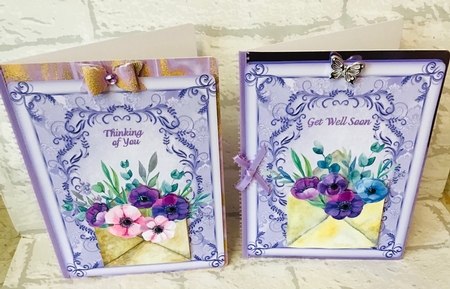 2 Lilac floral envelope card fronts by Anita Henery