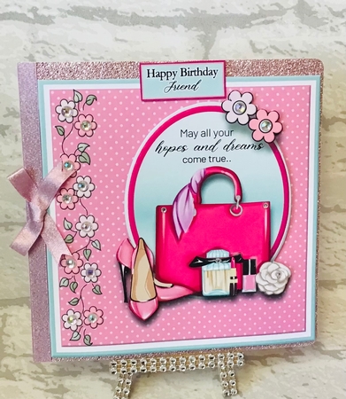 8x8 Pink Passion Handbag Card Front with Sentiments  by Anita Henery