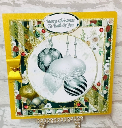 Winter Glam 14: Black & Silver Baubles 6 x 6 Card Front with Topper and Sentiments by Anita Henery