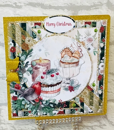 Winter Glam 10: Festive Treats/Robin 8 x 8 Card Front with Sentiments by Anita Henery