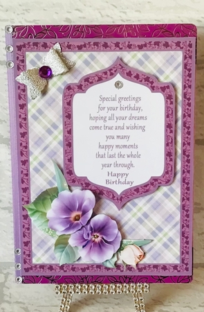 Lilac pansy decoupage with verse by Anita Henery