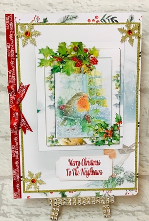 Robin Looking In Snowy Window 5 x 7 Card by Anita Henery