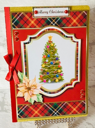 A5 Red Tartan Christmas Card Front with Topper and sentiments by Anita Henery