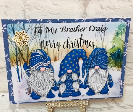 3 Lovely Gnomes in Blue in snow scene A5 by Anita Henery