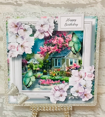 Beautiful Spring Cottage & Blossom 8x8 by Anita Henery