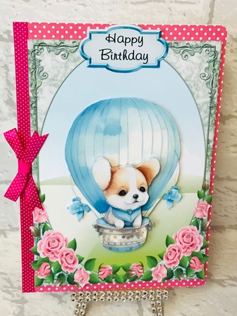 Up Up and Away - 7x5 inch card front with decoupage by Anita Henery