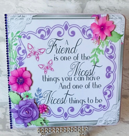 Lovely FRIENDSHIP verse card front with flowers 8x8 (Three) by Anita Henery