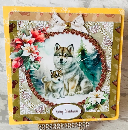 Winter Scenes Dogs 5: Siberian Huskies 6 x 6 Card Front with Topper, Decoupage nand Sentiments  by Anita Henery