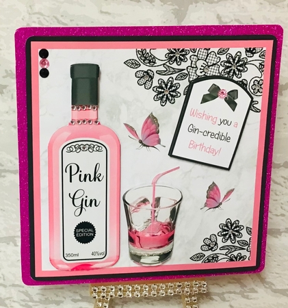 Pink Gin Decoupage Card Mini Kit 7x7 by Anita Henery