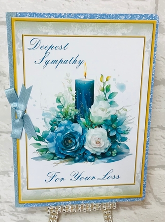 5x7 Blue and White Roses Candle Sympathy card topper by Anita Henery