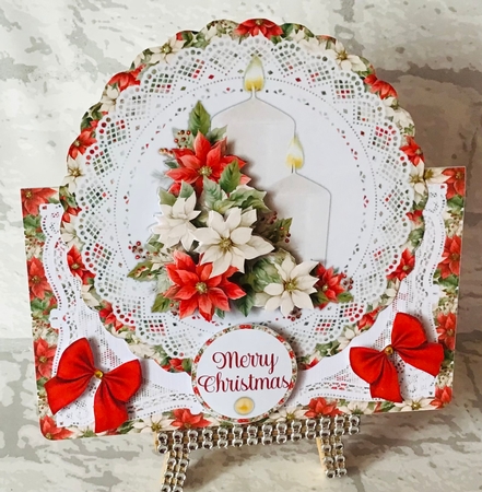 Collection of Red & White Poinsettia Christmas 7 x 7 Shaped Cards by Anita Henery