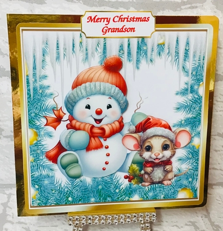 Happy Snowman With Cheeky Mouse With Icicles 8x8 by Anita Henery