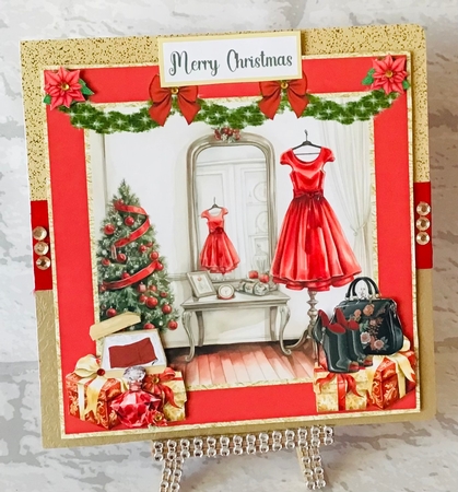 Red Christmas presents card front by Anita Henery