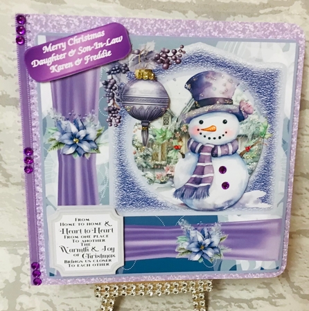 Purple Christmas snowman card front 9 by Anita Henery