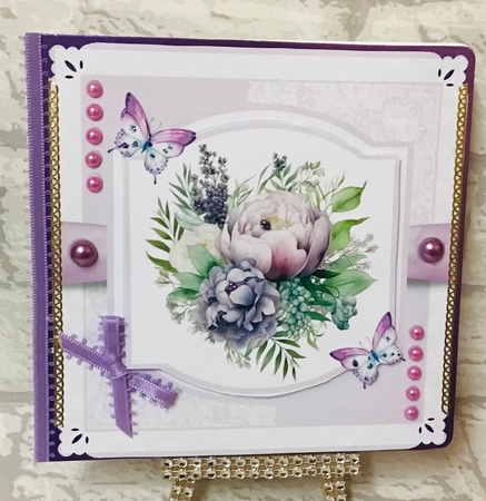 Purple Peonies and Butterflies 8x8 Quick Card - Design 1 by Anita Henery