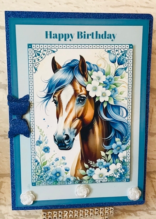 A5 Horse with Blue & White Flowers by Anita Henery