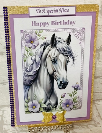 A5 Horse with Purple Flowers by Anita Henery