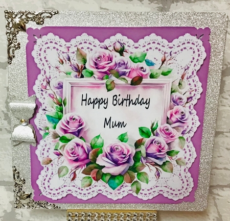 Lace & Lilac Roses 8x8 Card (BIRTHDAY FOR MUM) by Anita Henery