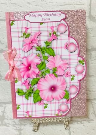 Pink Petunias Scallop Edge Card Front by Anita Henery