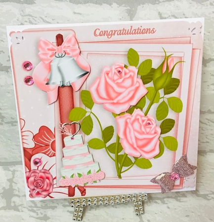 Pink Wedding Bells with Roses on a Scrapbook Page by Anita Henery