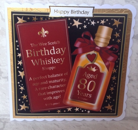 8 x 8 80th Birthday Whisky Scalloped Corner Topper by Anita Henery