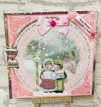 Christmas Carol in Pinks Card Topper by Anita Henery