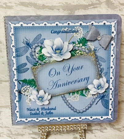 Pale Blue Magnolia Anniversary 8in Vintage Decoupage Topper by Anita Henery