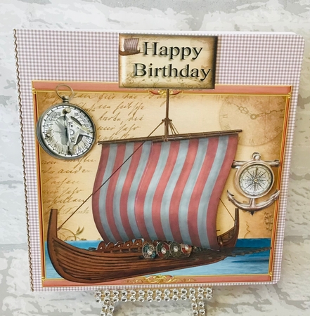 Sailing Viking Ship with Decoupage by Anita Henery