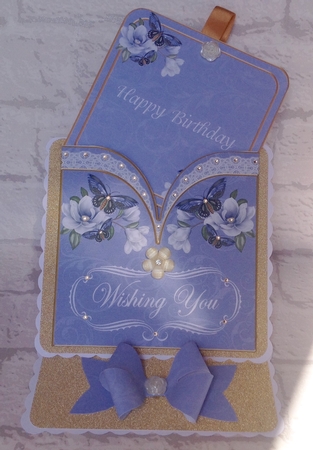 Blue Magnolia Butterfly Happy Birthday Pocket Pull Card Kit by Anita Henery