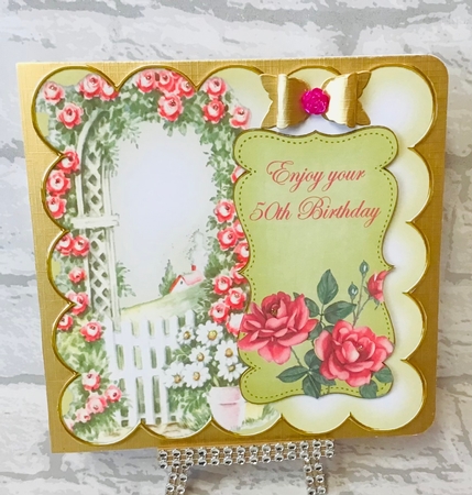 Lemon Rose Arch 50th Birthday 8in Scallop Topper by Anita Henery