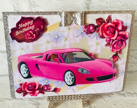 Pink Sports Car with Roses by Anita Henery