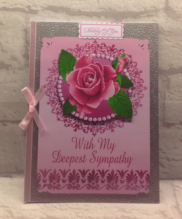 With Sympathy Painted Pink Roses in Pearl Frame A4 by Anita Henery