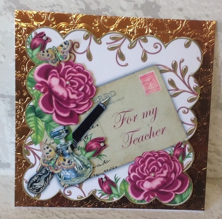 Dpink Rose My Teacher 8in White Scallop Decoupage Topper by Anita Henery