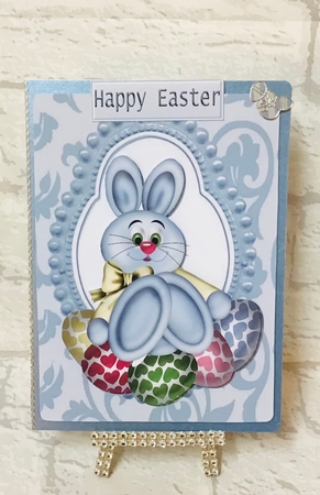 Easter Bunny in Blue Bead Frame Little Chick by Anita Henery