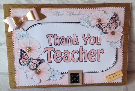 5x7 Thank You Teacher Flowers & Butterflies 3D Decoupage by Anita Henery
