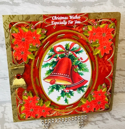 Red Bells 7in Oval Ribbon Decoupage Topper Sheet by Anita Henery