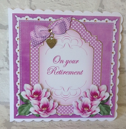 Cerise Magnolia Retirement Fancy 7in Decoupage Topper by Anita Henery