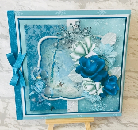 Christmas Roses Decoupage Card Front by Anita Henery