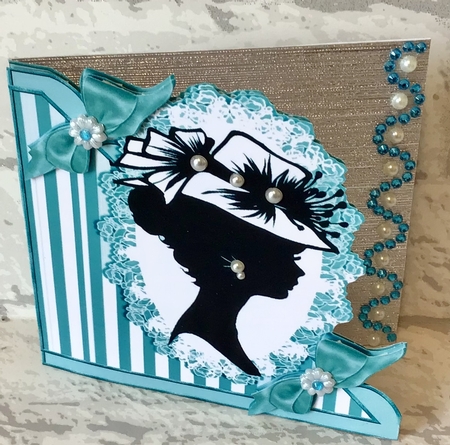 Vintage Silhouette Lady in Turq Stripe Edge Card by Anita Henery