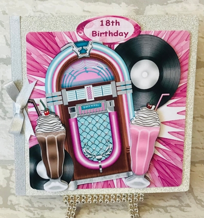 Jukebox, Records and Milkshakes Pink Memorabilia 8x8 by Anita Henery
