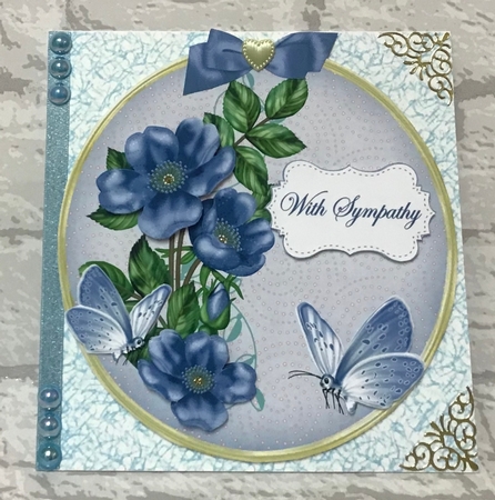 Dblue Wild Rose Sympathy 7in Circle Decoupage Topper by Anita Henery