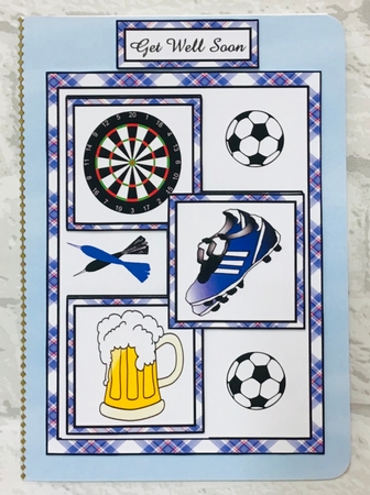 Three squares- Darts, beer & football (Blue) by Anita Henery