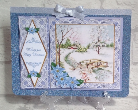 Blue Snowscene Happy Christmas 7x5inch Diamond Lace Step by Step by Anita Henery