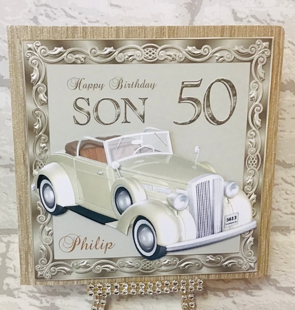 50th Birthday card for Son with vintage car by Anita Henery