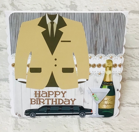 Celebrate in style male birthday card front by Anita Henery